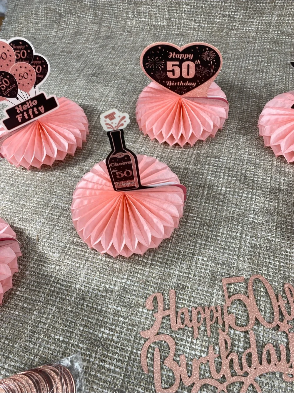 Pink and Rose Gold 50th Birthday Table Decoration Set